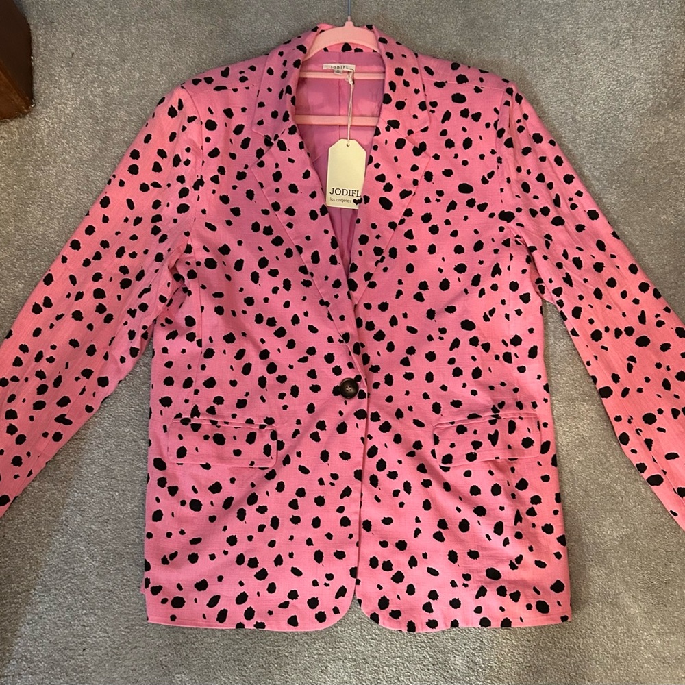JODIFL Pink and Black animal print Lightweight Barbiecore Polka Dot Blazer
